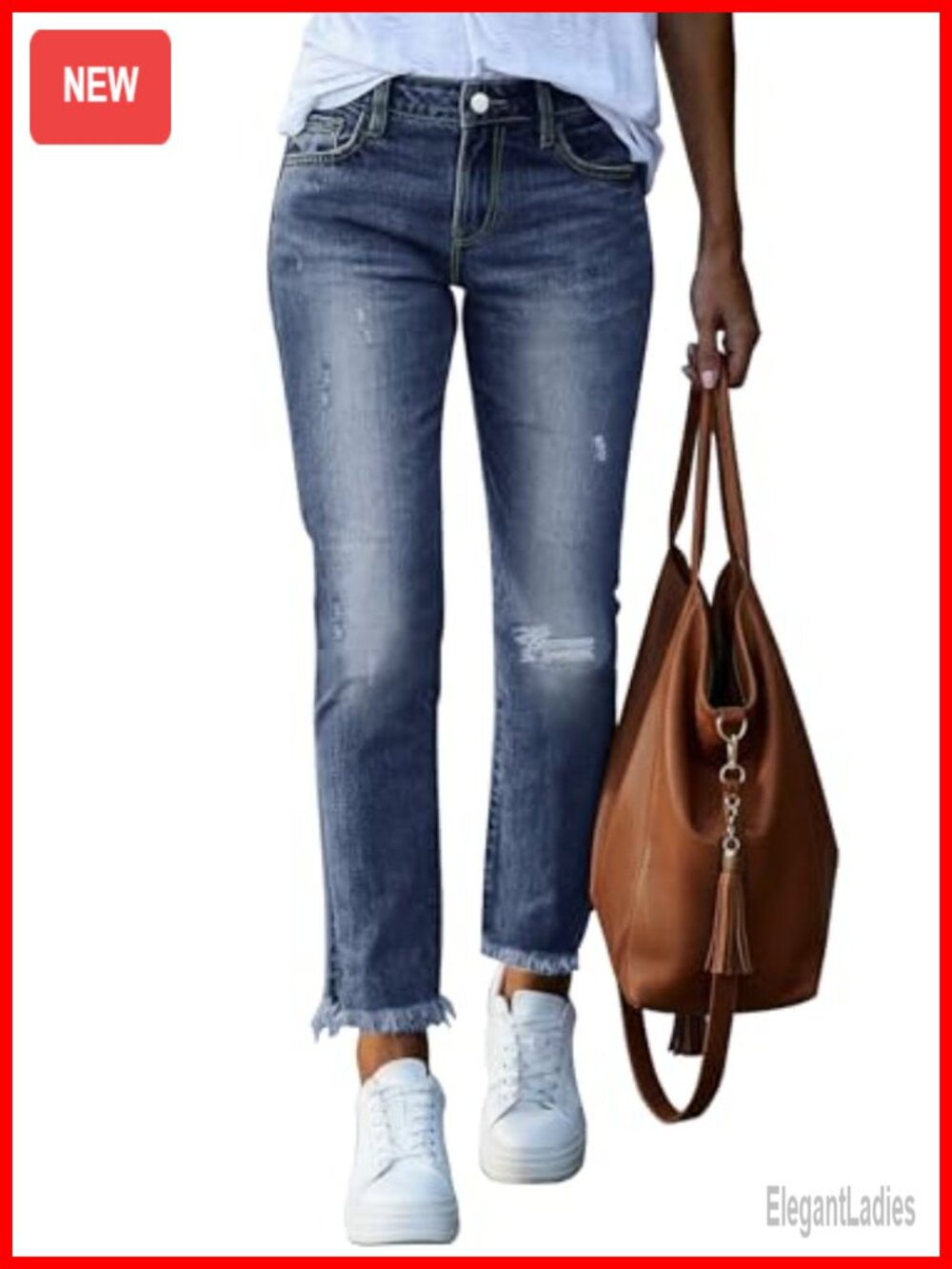 High Waisted Raw Hem Cropped Jeans Ankle Denim Pants